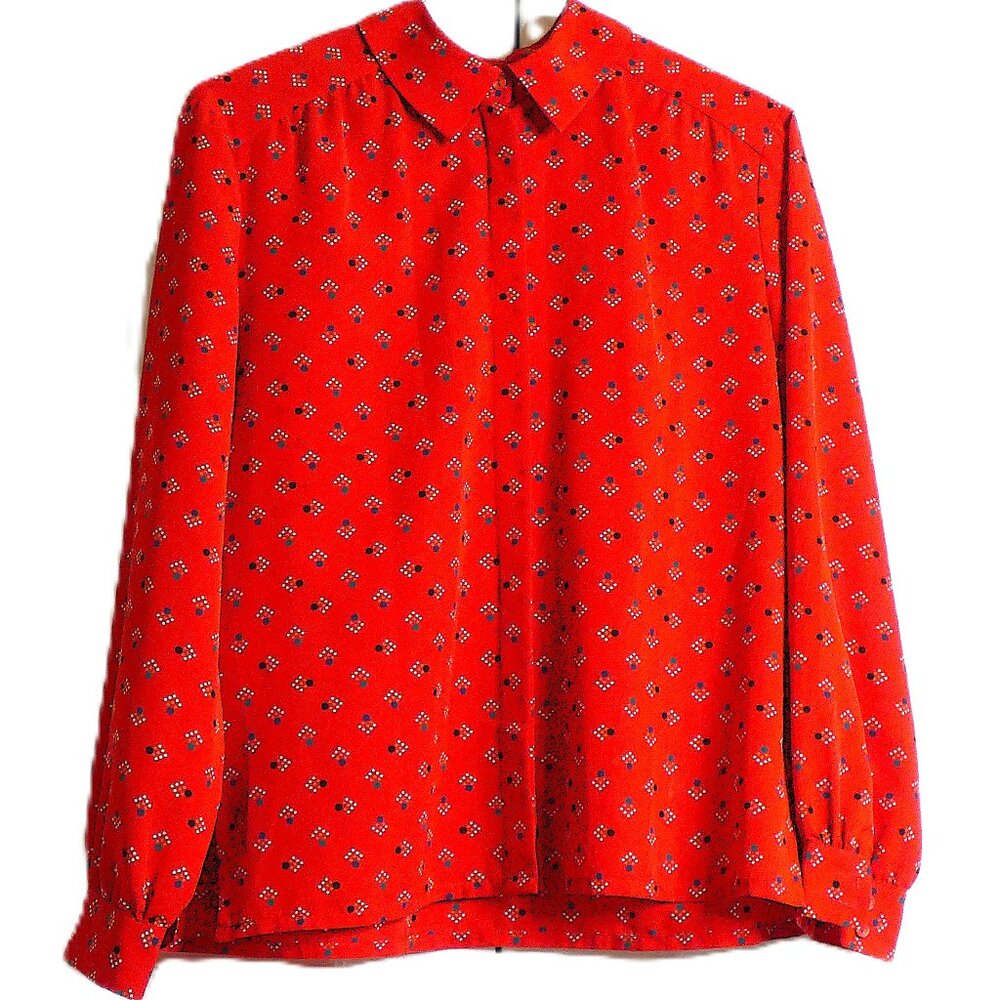 Country Sophisticates Blouse Sz XL Red Pendleton Top Long Sleeves Made in USA